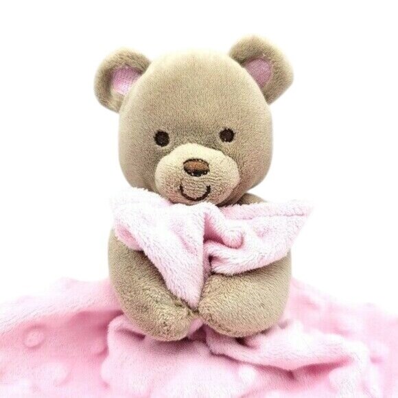 Carter's Child of Mine Minky Bear Lovey Plush Pink 10.75" Brown Satin Security - Picture 1 of 12